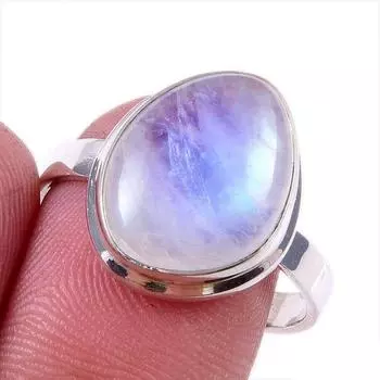 Natural Rainbow Moonstone Gemstone 925 Solid Sterling Silver Ring Size 10 o6N95