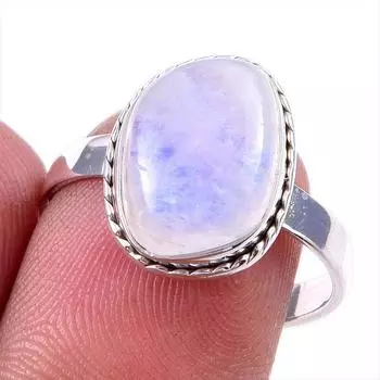 Natural Rainbow Moonstone Gemstone 925 Solid Sterling Silver Ring Size 9 q6n11