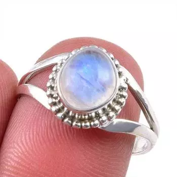 Natural Rainbow Moonstone Gemstone 925 Solid Sterling Silver Ring Size 7.5 m3O98