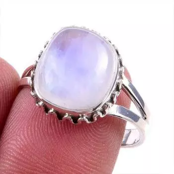 Natural Rainbow Moonstone Gemstone 925 Solid Sterling Silver Ring Size 9 q8G92