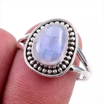Natural Rainbow Moonstone Gemstone 925 Solid Sterling Silver Ring Size 9 Q0z12