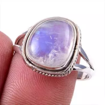 Natural Rainbow Moonstone Gemstone 925 Solid Sterling Silver Ring Size 9 e9n41