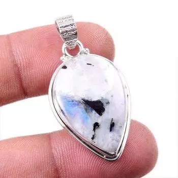 Natural Rainbow Moonstone Gemstone 925 Solid Sterling Silver Pendant 1.5 K6z86