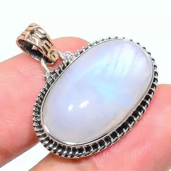 Natural Rainbow Moonstone Gemstone 925 Solid Sterling Silver Pendant 1.18 S7n43