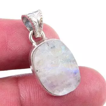 Natural Rainbow Moonstone Gemstone 925 Solid Sterling Silver Pendant 1.50 E6U81