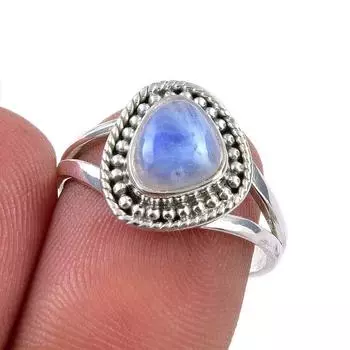 Natural Rainbow Moonstone Gemstone 925 Solid Sterling Silver Ring Size 6.5 D6C97
