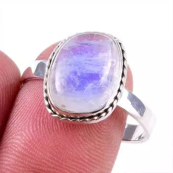 Natural Rainbow Moonstone Gemstone 925 Solid Sterling Silver Ring Size 10 G2v55