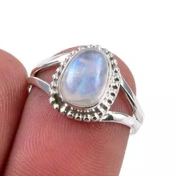 Natural Rainbow Moonstone Gemstone 925 Solid Sterling Silver Ring Size 5.5 Z4s59