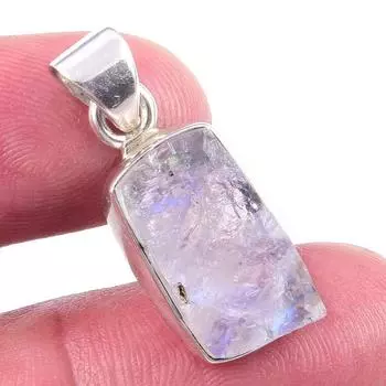 Natural Rainbow Moonstone Gemstone 925 Solid Sterling Silver Pendant 1.25 r0I30