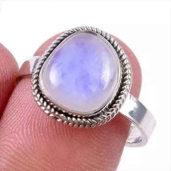 Natural Rainbow Moonstone Gemstone 925 Solid Sterling Silver Ring Size 8.5 c4Y69