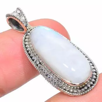 Natural Rainbow Moonstone Gemstone 925 Solid Sterling Silver Pendant 1.46 I5E22