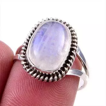 Natural Rainbow Moonstone Gemstone 925 Solid Sterling Silver Ring Size 7 H8f81