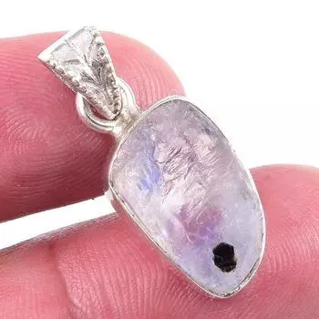 Natural Rainbow Moonstone Gemstone 925 Solid Sterling Silver Pendant 1.25 s4A91