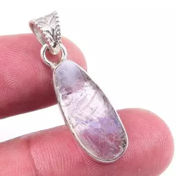Natural Rainbow Moonstone Gemstone 925 Solid Sterling Silver Pendant 1.25 i3F61