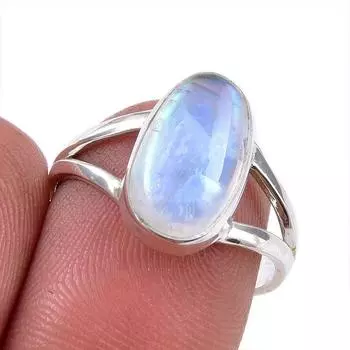 Natural Rainbow Moonstone Gemstone 925 Solid Sterling Silver Ring Size 7 V2N21