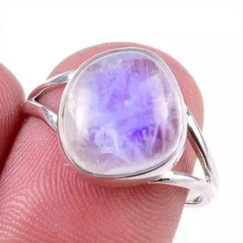 Natural Rainbow Moonstone Gemstone 925 Solid Sterling Silver Ring Size 8 J6u08
