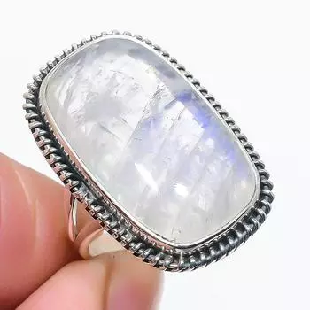 Natural Rainbow Moonstone Gemstone 925 Solid Sterling Silver Gift Ring S.6 o1k62