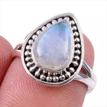 Natural Rainbow Moonstone Gemstone 925 Solid Sterling Silver Ring Size 6 M0S53