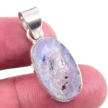 Natural Rainbow Moonstone Gemstone 925 Solid Sterling Silver Pendant 1.25 l7f09