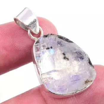 Natural Rainbow Moonstone Gemstone 925 Solid Sterling Silver Pendant 1.25 W6W31