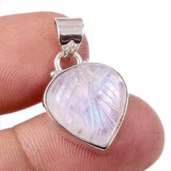 Natural Rainbow Moonstone Gemstone 925 Solid Sterling Silver Pendant 1 c0c80