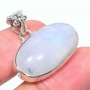 Natural Rainbow Moonstone Gemstone 925 Solid Sterling Silver Pendant 1.10 K6e27