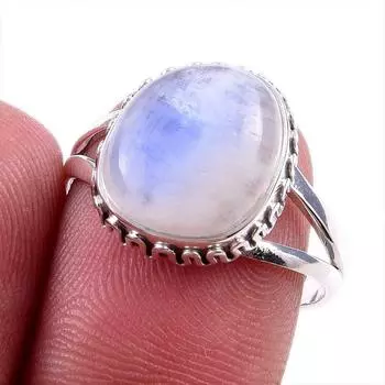 Natural Rainbow Moonstone Gemstone 925 Solid Sterling Silver Ring Size 9 a2w54