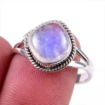 Natural Rainbow Moonstone Gemstone 925 Solid Sterling Silver Ring Size 9 a3y75