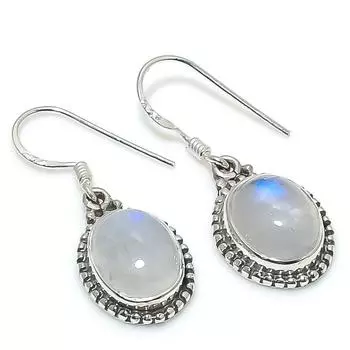 Natural Rainbow Moonstone Gemstone 925 Solid Sterling Silver Earring 1.25 k8K18
