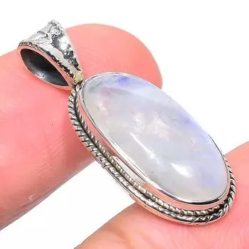 Natural Rainbow Moonstone Gemstone 925 Solid Sterling Silver Pendant 1.26 Q1a04