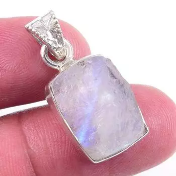 Natural Rainbow Moonstone Gemstone 925 Solid Sterling Silver Pendant 1 o5P83
