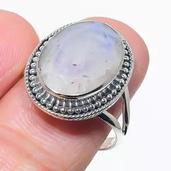 Natural Rainbow Moonstone Gemstone 925 Solid Sterling Silver Gift Ring S.9 s9q30