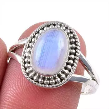 Natural Rainbow Moonstone Gemstone 925 Solid Sterling Silver Ring Size 8.5 J1J61