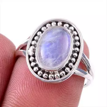Natural Rainbow Moonstone Gemstone 925 Solid Sterling Silver Ring Size 6 U6O92