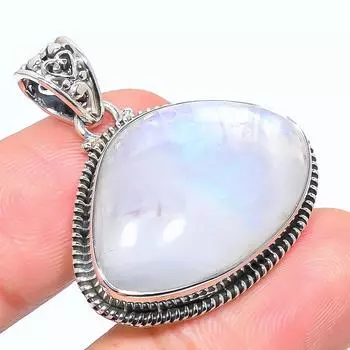 Natural Rainbow Moonstone Gemstone 925 Solid Sterling Silver Pendant 1.42 Z1y48
