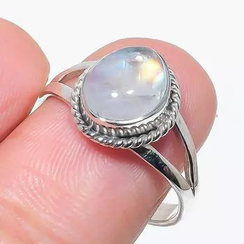Natural Rainbow Moonstone Gemstone 925 Solid Sterling Silver Gift Ring S.9 O7Q52