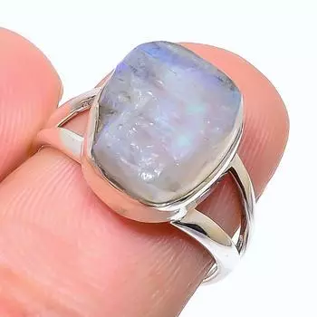 Natural Rainbow Moonstone Gemstone 925 Solid Sterling Silver Ring Size 6.5 o0f36