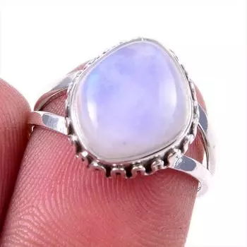 Natural Rainbow Moonstone Gemstone 925 Solid Sterling Silver Ring Size 6 a0q67