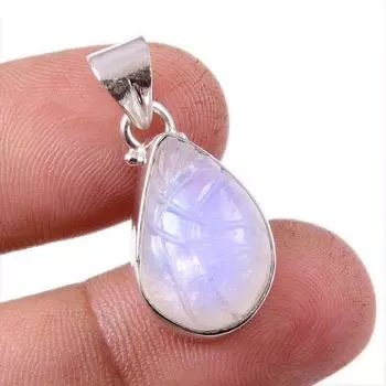 Natural Rainbow Moonstone Gemstone 925 Solid Sterling Silver Pendant 1.25 T4M20