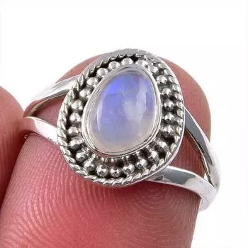Natural Rainbow Moonstone Gemstone 925 Solid Sterling Silver Ring Size 5.5 V8N22