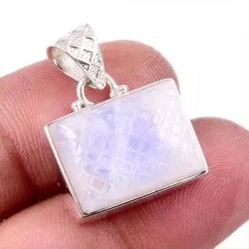 Natural Rainbow Moonstone Gemstone 925 Solid Sterling Silver Pendant 1 r9z88