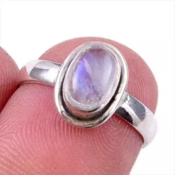 Natural Rainbow Moonstone Gemstone 925 Solid Sterling Silver Ring Size 6 R0K42