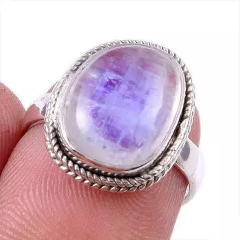 Natural Rainbow Moonstone Gemstone 925 Solid Sterling Silver Ring Size 6 G1W03