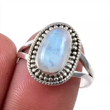 Natural Rainbow Moonstone Gemstone 925 Solid Sterling Silver Ring Size 7.5 D2W13
