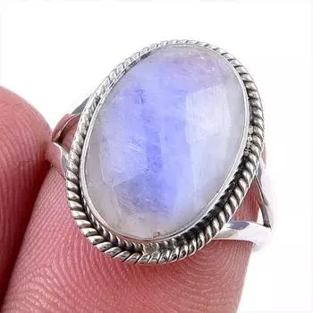 Natural Rainbow Moonstone Gemstone 925 Solid Sterling Silver Ring Size 6 h5q05