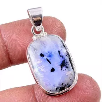 Natural Rainbow Moonstone Gemstone 925 Solid Sterling Silver Pendant 1.5 q4q68