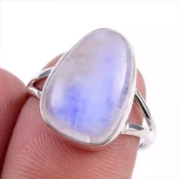 Natural Rainbow Moonstone Gemstone 925 Solid Sterling Silver Ring Size 7 S1W26
