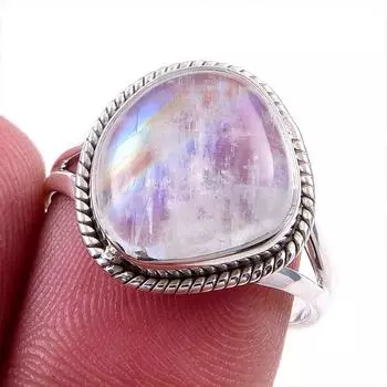 Natural Rainbow Moonstone Gemstone 925 Solid Sterling Silver Ring Size 8 E5g44
