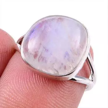 Natural Rainbow Moonstone Gemstone 925 Solid Sterling Silver Ring Size 6 d7J13