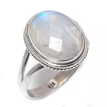 Natural Rainbow Moonstone Gemstone 925 Solid Sterling Silver Gift Ring S.9 v0b33